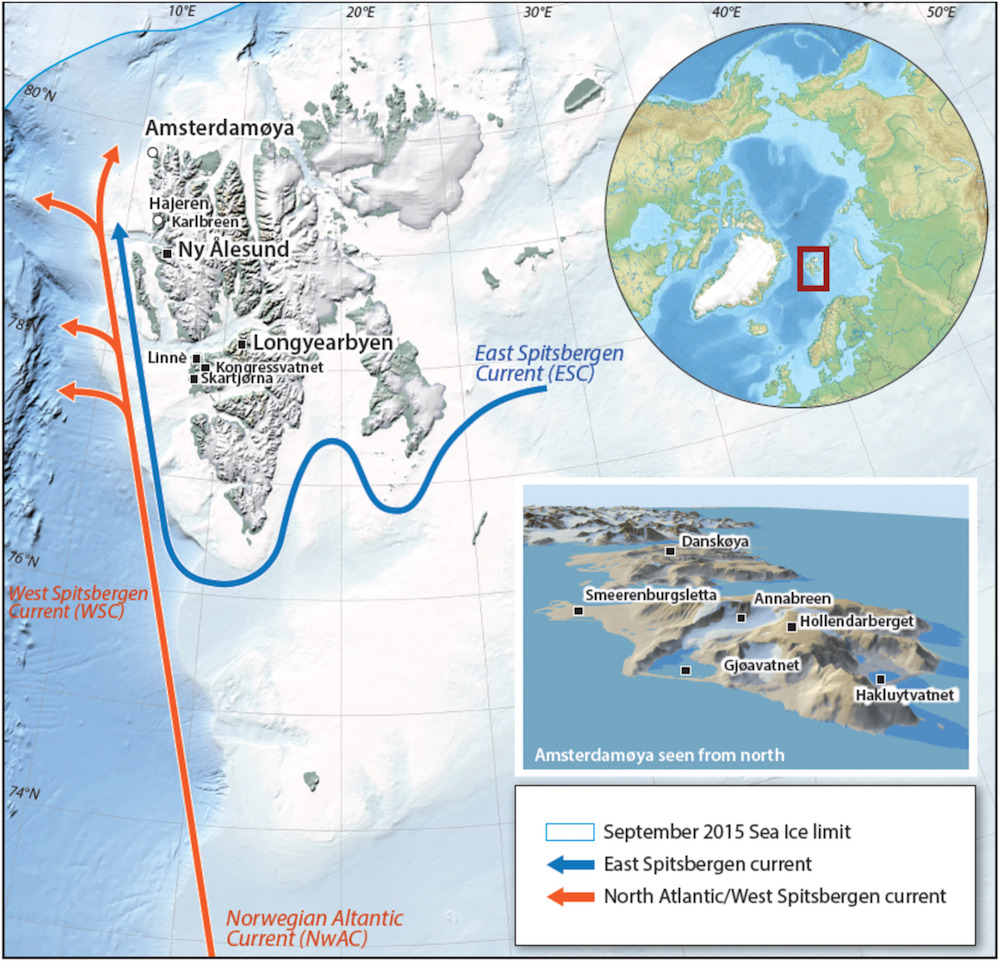 Kart over Amsterdamøya på Svalbard