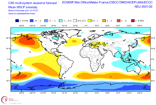 Map of Nov-Dec SLP anomalies